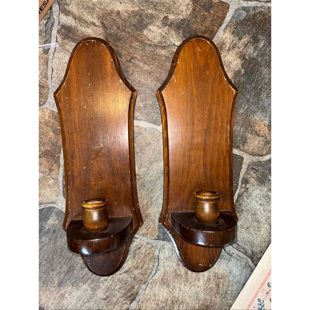 vintage-style wooden wall candle sconces set of 2